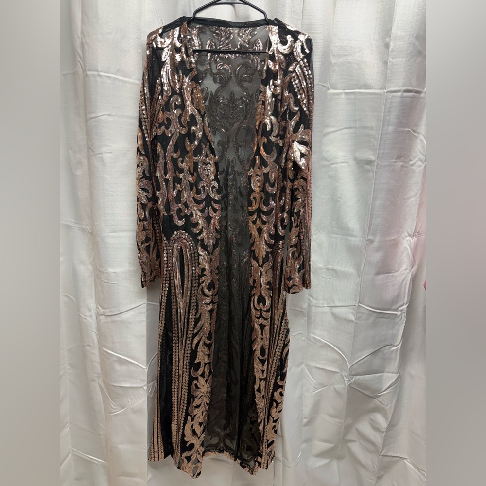 Elegant Black and Gold Sequin Sparkly Blazer Jacket